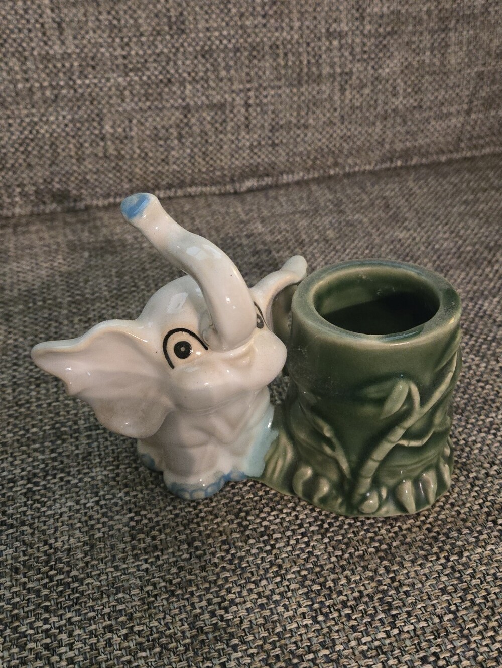 Ceramic Elephant Planter Holder in White & Green